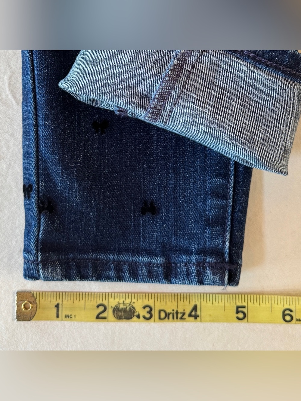 TALBOTS JEGGINGS - DARK DENIM WASH FLOCKED BOWS ZIPPER CLOSURE ANKLE LENGTH (6) - Picture 10 of 16